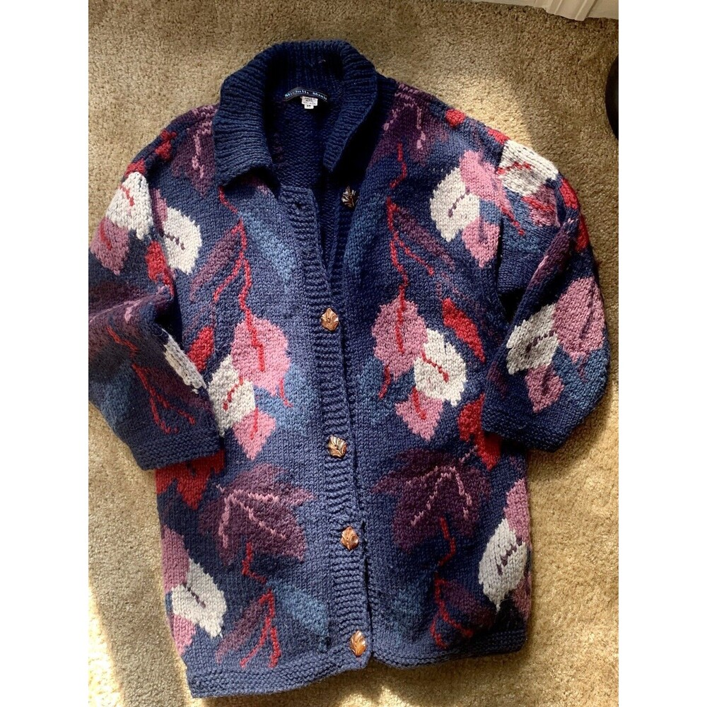 VINTAGE Himalayan Wool Cardigan Sweater Coat Autumn Leaves M